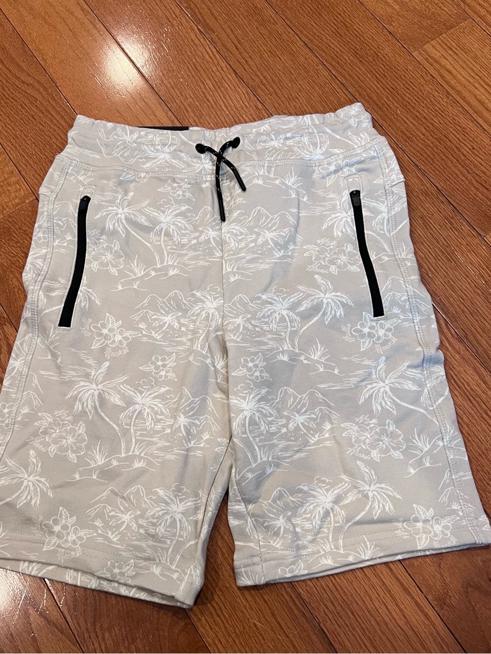 NWT Member's Mark Boys Tropical Palm Beige Knit Jogger Shorts Size 10/12